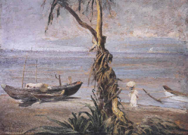 Pasay beach, Manila, oil on board by Fabián de la Rosa, 1927