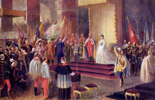 Franz Joseph's coronation as Apostolic King of Hungary. Painting by Edmund Tull.