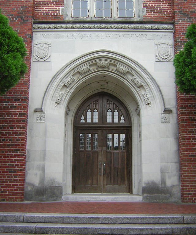 Entrance to the Memorial Library on the main campus, which housed the Law Library from 1915-1986