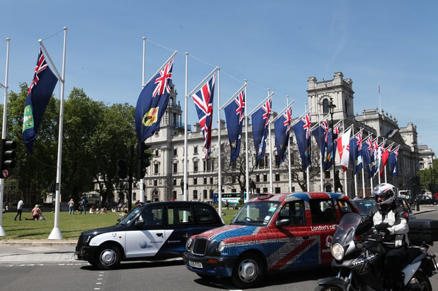 Overseas Territories flags in Parliament Square in 2013