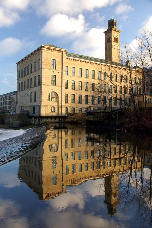 Saltaire, West Yorkshire, is a model mill town from the Industrial Revolution, and a World Heritage Site.