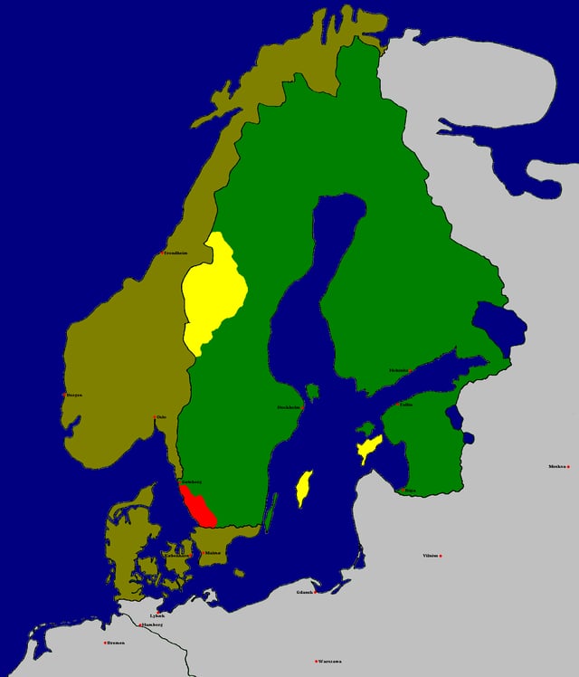 Treaty of Brömsebro, 1645.  Denmark–Norway   Sweden   The provinces of Jemtland, Herjedalen, Idre & Serna and the Baltic Sea islands of Gotland and Ösel, which were ceded to Sweden   The province of Halland, ceded for 30 years.