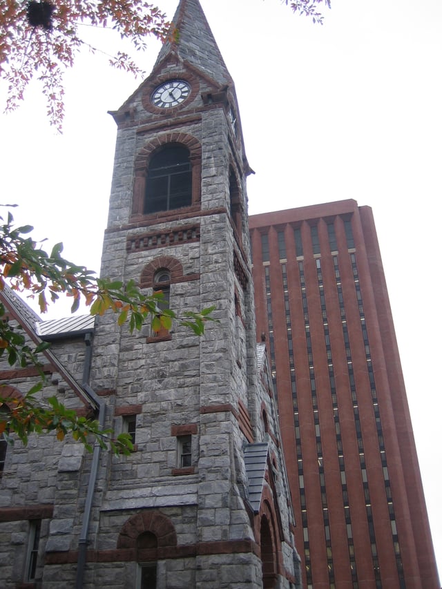 The Old Chapel and W.E.B. DuBois Library at UMass Amherst.