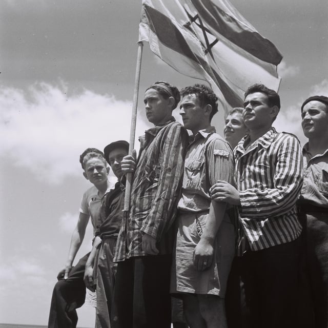 Buchenwald concentration camp survivors arrive in Haifa to be arrested by the British, 15 July 1945