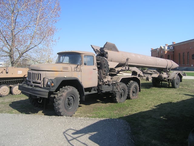 An R-17 on a reload transport trailer with a Zil-131 tractor, Tolyatti Technical Museum, Tolyatti, Russia (2010)