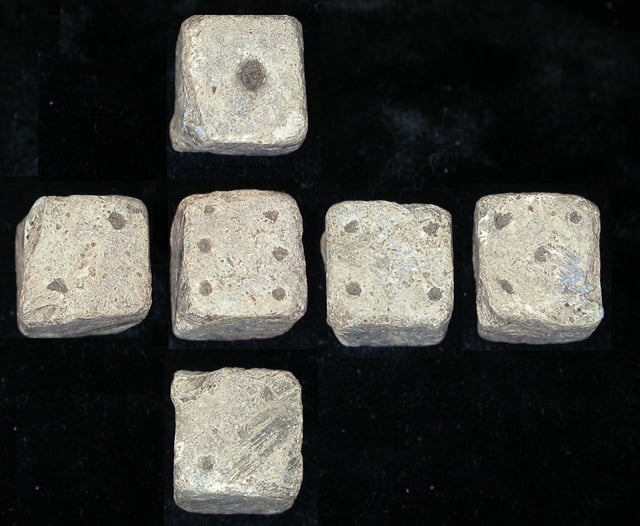 Composite image of all sides of a 12mm Roman die, found in Leicestershire, England