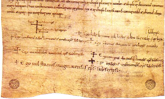 The signatures of William I and Matilda are the first two large crosses on the Accord of Winchester from 1072.