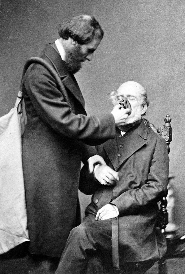 Joseph Thomas Clover demonstrating the Chloroform apparatus he invented in 1862