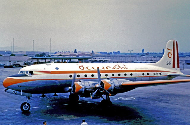 Douglas DC-4 of Faucett operating an internal Peruvian passenger service from Lima Airport in 1972
