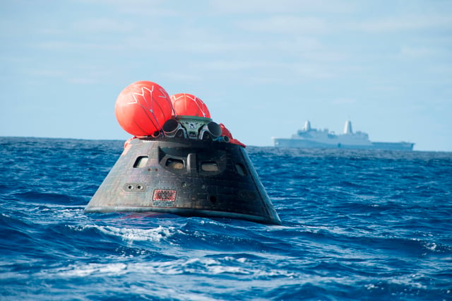 The EFT-1 test flight was conducted in 2014, unmanned capsule shown