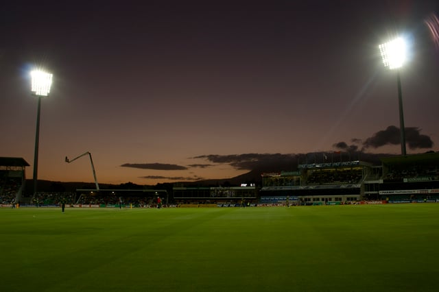 Bellerive Oval at night, during the one-day cricket Australia vs England.