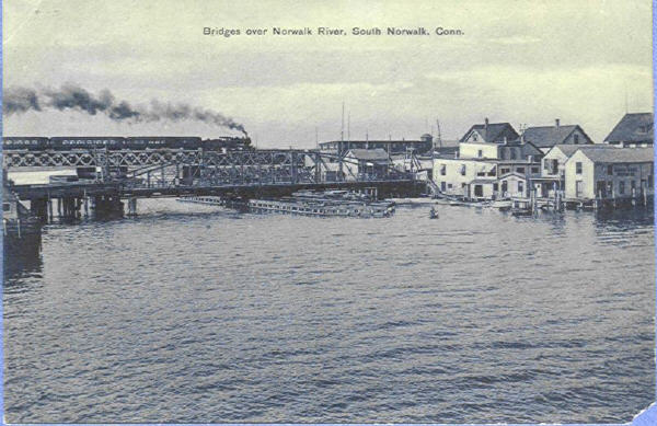 Train over the Norwalk River (1914 postcard)