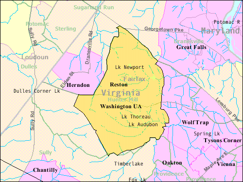 Boundaries of the Reston CDP as of 2003, from the United States Census Bureau