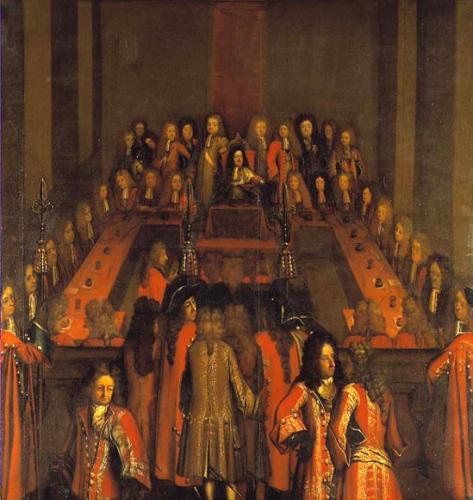King Christian V presiding over the Supreme Court in 1697