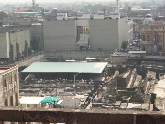 Mexico-Tenochtitlan Templo Mayor ruins in downtown Mexico City.