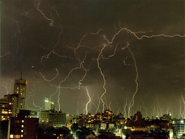 A summer thunderstorm over the city taken from Potts Point, 1991.