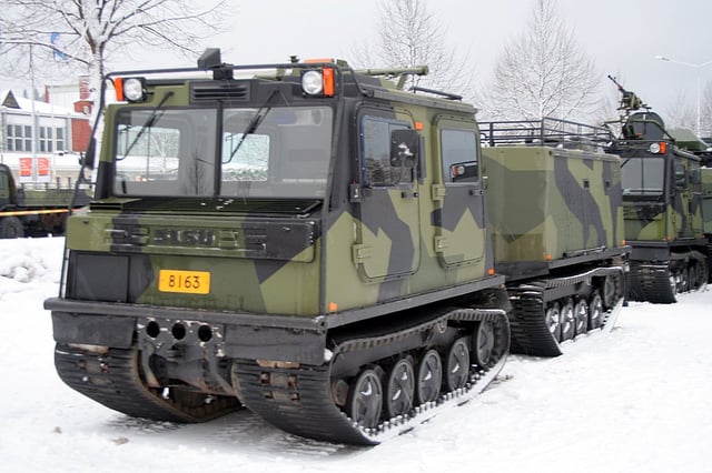 Sisu Nasu NA-110 tracked transport vehicle of the Finnish Army. Most conscripts receive training for warfare in winter, and transport vehicles such as this give mobility in heavy snow.