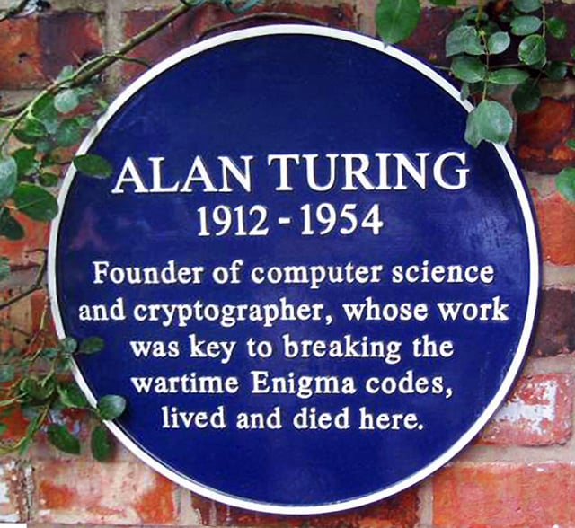 A blue plaque marking Turing's home at Wilmslow, Cheshire
