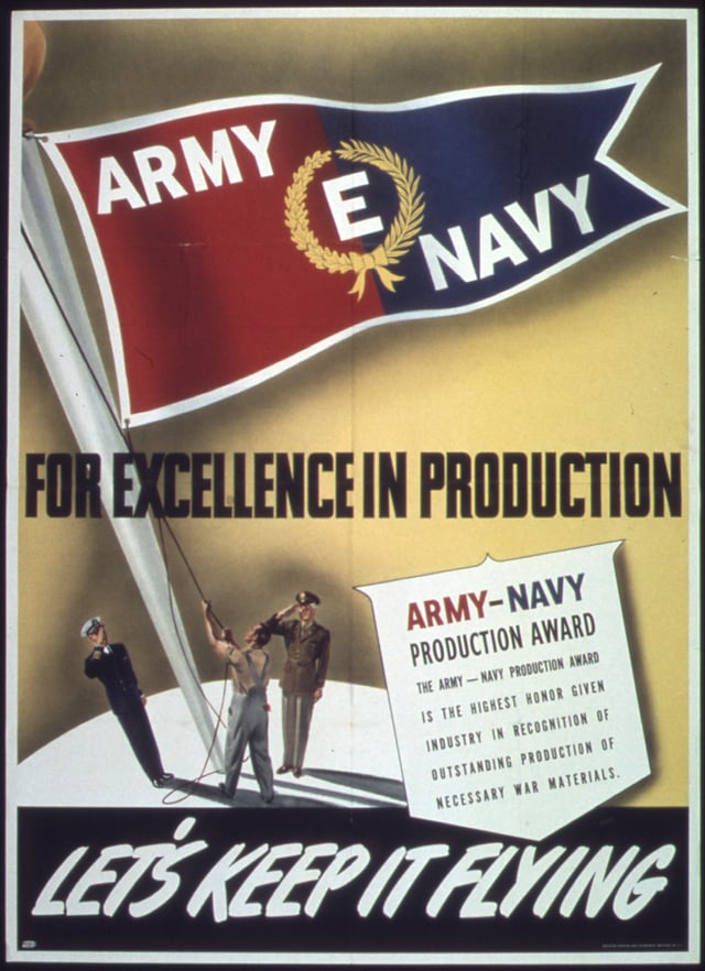 For Excellence in production, Army Navy "E", Let's Keep It Flying!