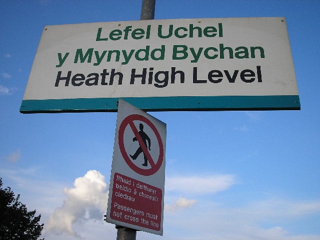 Bilingual signs are commonplace in Cardiff.