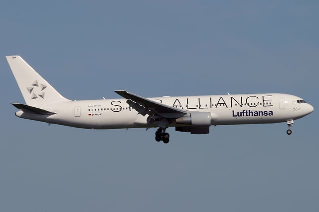 A Lufthansa Boeing 767-300ER painted in the Star Alliance livery in 2003.