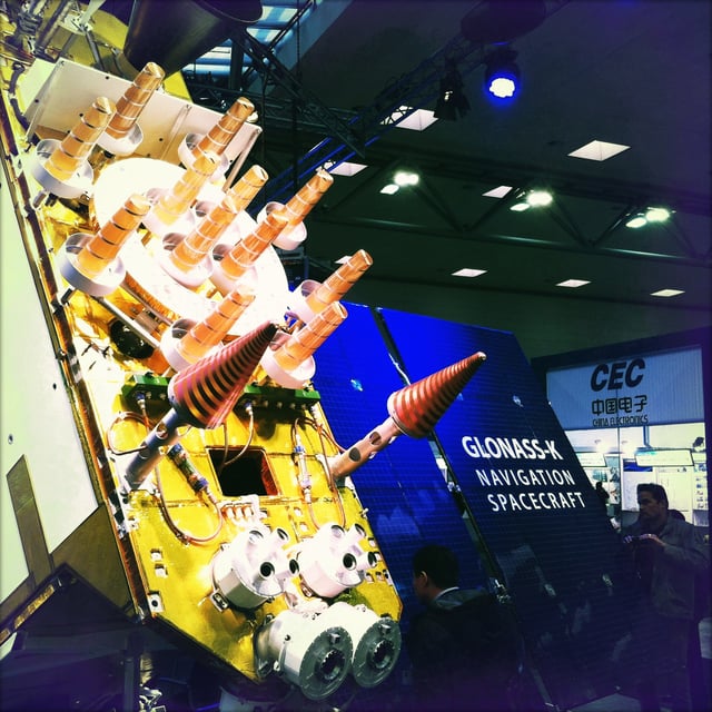 Model of a GLONASS-K satellite. Medvedev made space technology and telecommunications one of the priority areas of his modernisation programme