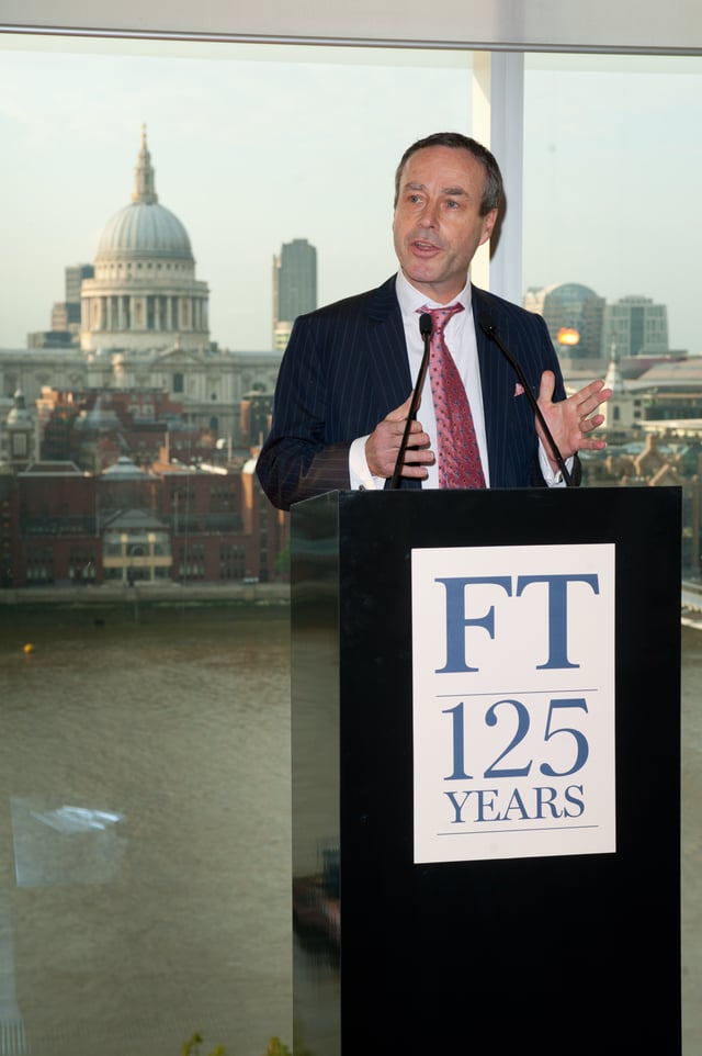 Editor Lionel Barber speaking at the newspaper's 125th anniversary party in London, 2013