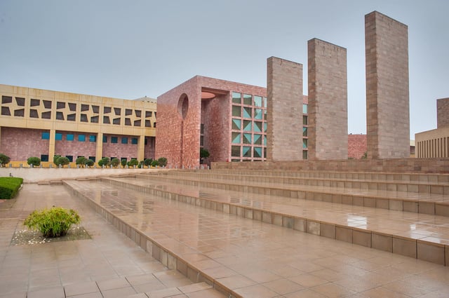 Stone steps at Carnegie Mellon University in Qatar, located in Education City.