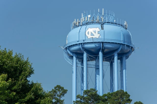 Water tower featuring the official UNC athletics logo