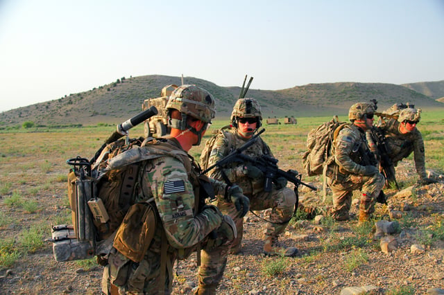 Soldiers from Echo Company, 2nd Battalion, 506th Infantry Regiment, 101st Airborne Division, in Khost province, Afghanistan, 2 June 2013.