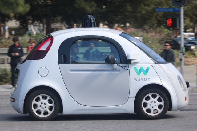 A Waymo self-driving car on the road in Mountain View.