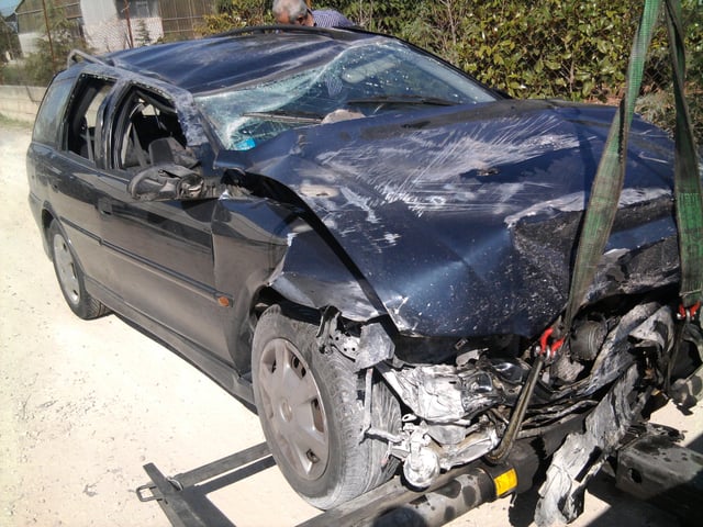 An Opel Vectra involved in a rollover crash