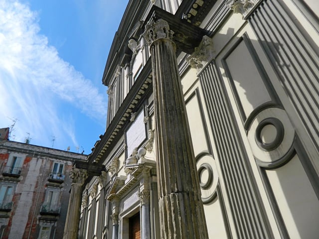 The Columns of the Temple of Castor and Pollux incorporated into the facade of San Paolo Maggiore