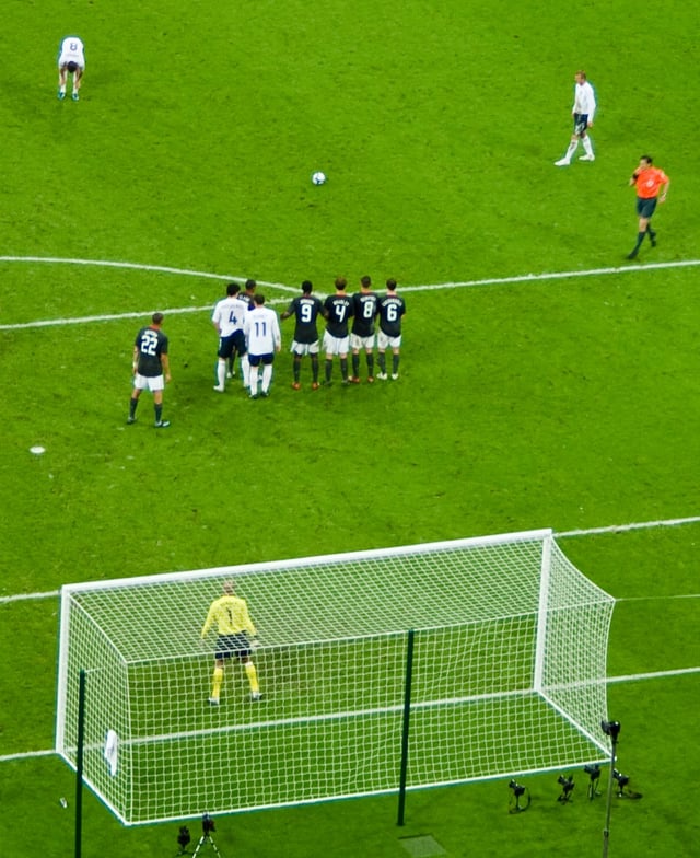 Beckham lining up a free kick for England in June 2008