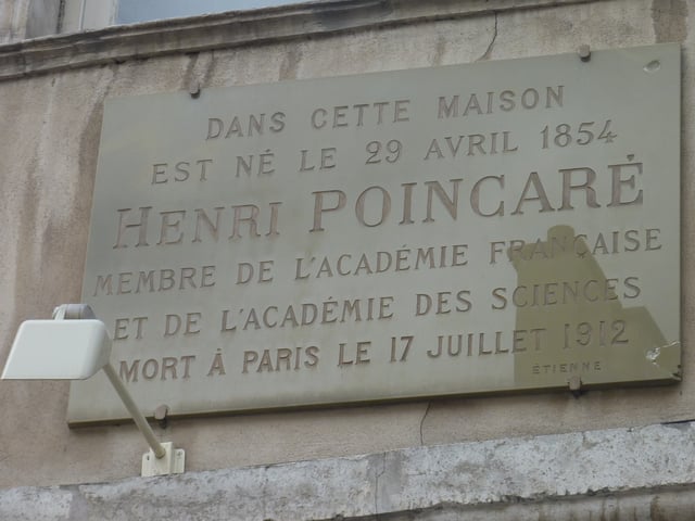 Plaque on the birthplace of Henri Poincaré at house number 117 on the Grande Rue in the city of Nancy.
