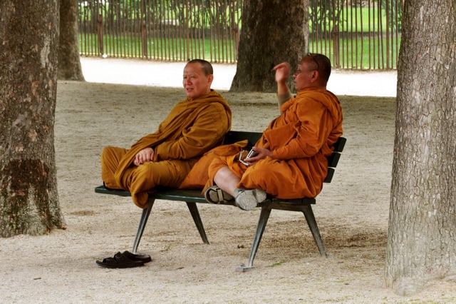 Two monks in orange robes