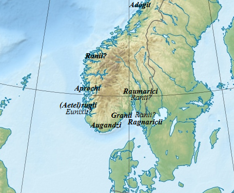 Locations of the Germanic tribes described by Jordanes in Norway