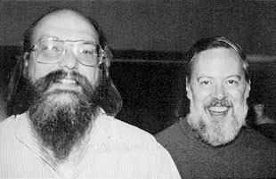 Dennis Ritchie (right), the inventor of the C programming language, with Ken Thompson