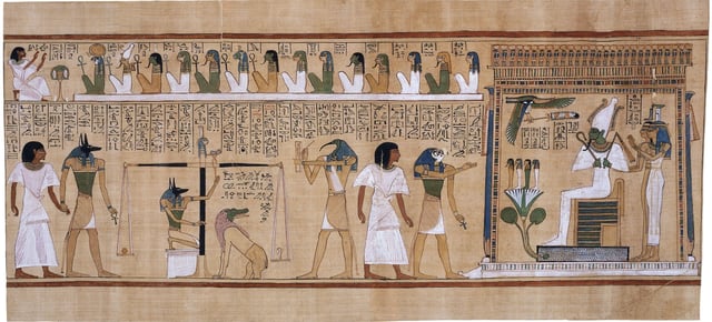 The weighing of the heart scene from the Book of the Dead