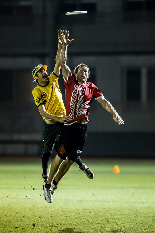Australia vs. Canada ultimate players at WUGC 2012 in Japan.
