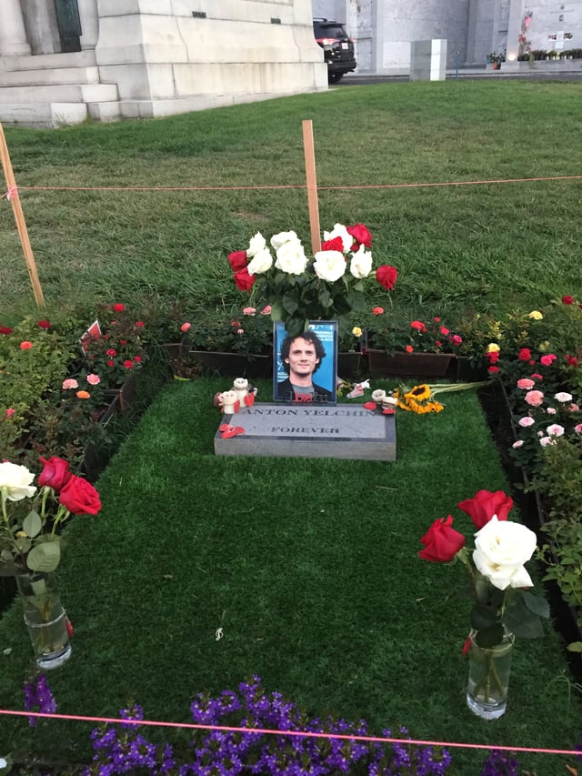 Yelchin's grave at Hollywood Forever Cemetery on March 26, 2017