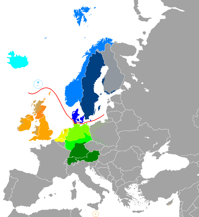 Anglic languages   English   Scots Anglo-Frisian languages Anglic and   Frisian (West, North, Saterland) North Sea Germanic languages Anglo-Frisian and   Low German/Low Saxon West Germanic languages North Sea Germanic and   Dutch; in Africa: Afrikaans ...... German (High):   Central; in Lux.: Luxembourgish   Upper ...... Yiddish