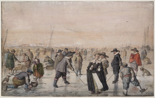 Winter landscape, with skaters playing IJscolf (Hendrick Avercamp, the 17th-century Dutch painter)