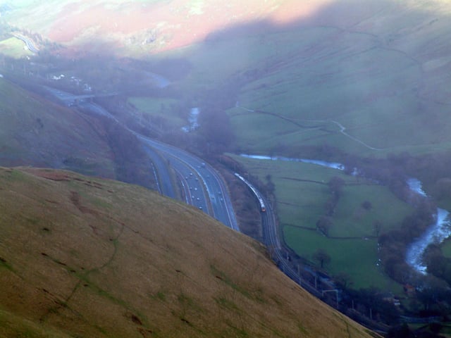 The M6 motorway and West Coast Main Line near Grayrigg Forest