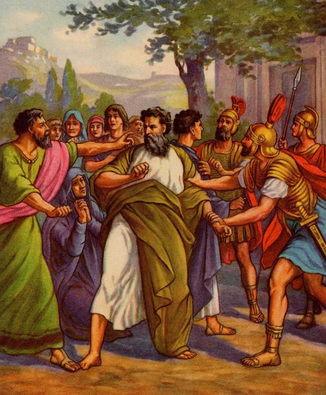 Saint Paul arrested, early 1900s Bible illustration