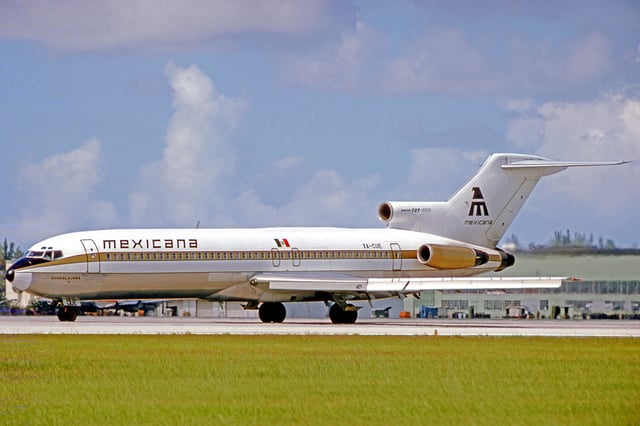 Mexicana Boeing 727 departing from Miami International Airport in 1975.