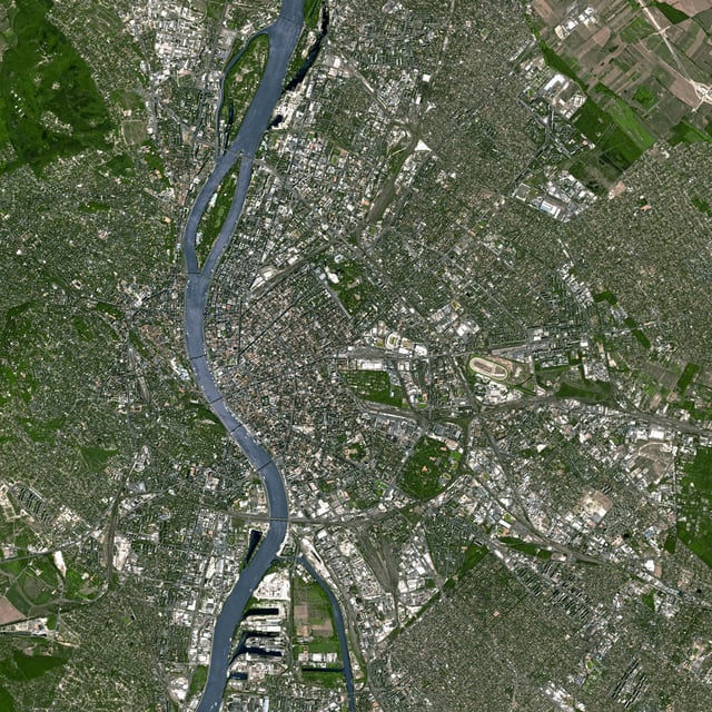 Satellite imagery illustrating the core of the Budapest Metropolitan Area