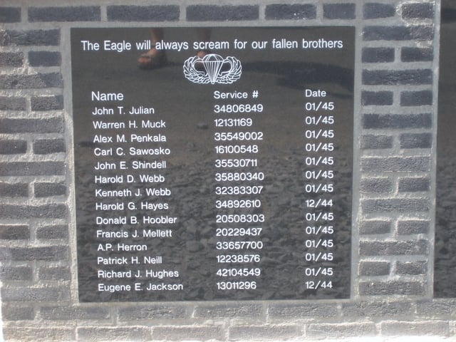 Names of E Company fallen on the monument in Foy