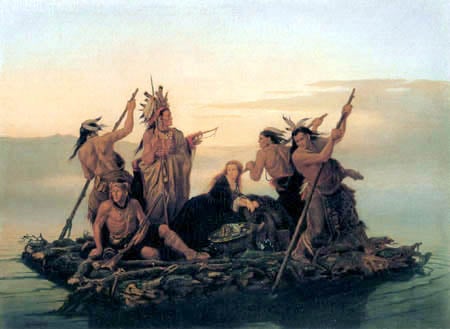 Five Indians and a Captive, painted by Carl Wimar, 1855