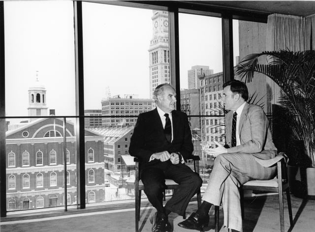 McGovern talking with the Mayor of Boston, Raymond L. Flynn, in the mid-1980s